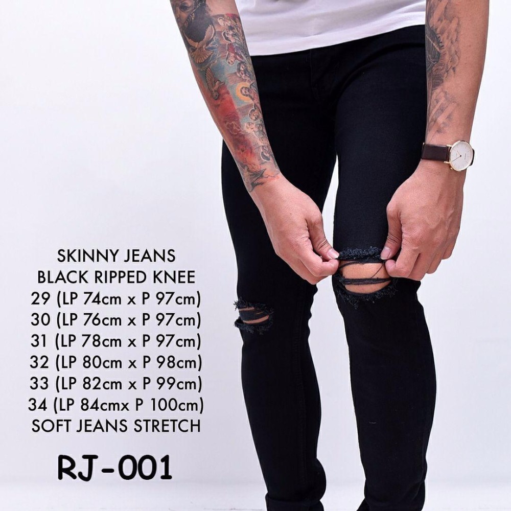 Celana Jeans Ripped/Sobek Lutut Pria Black Sobek