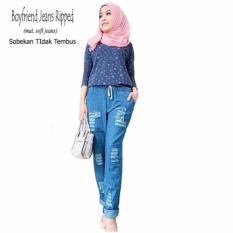Celana jeans robek Panjang Wanita Boyfriend Jeans Ripped Blue - celana jeans wanita - celana rombeng