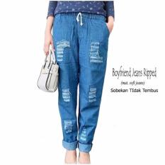 celana jeans wanita - Celana Panjang Wanita Boyfriend Jeans Ripped Blue - celana jeans rombeng wanita