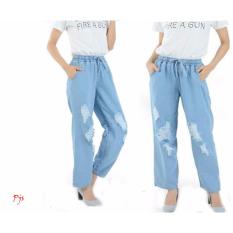 Celana Jeans Wanita Pinggang Karet Biru