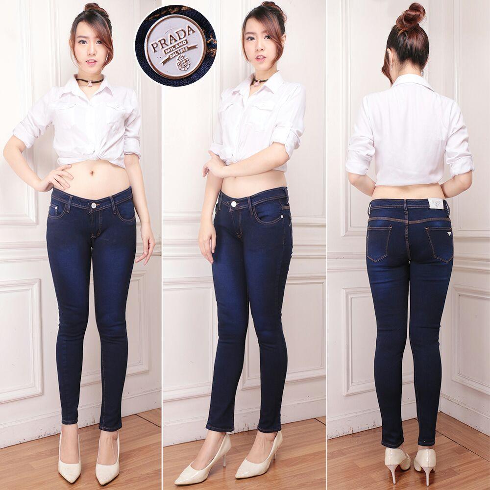 celana jeans Wanita PR biru navy murah