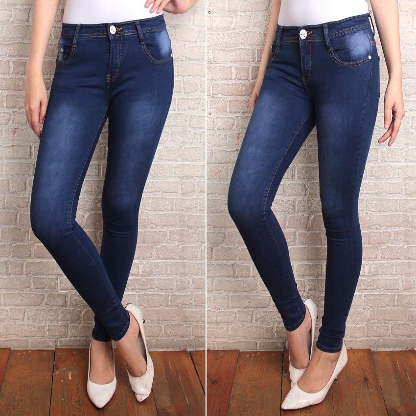 celana jeans wanita PR biru navy wash terbaru skiny/slimfit ngaret