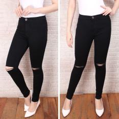 Celana jeans wanita ripped / celana jeans wanita sobek softjeans / celana jeans wanita skinny / jeans wanita hitam-putih slimfit / size 27-32