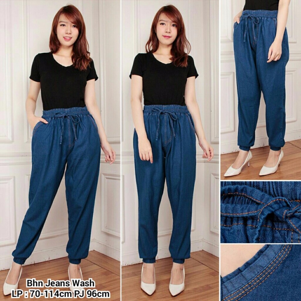 Celana joger panjang jeans wanita jumbo long pant Crina 