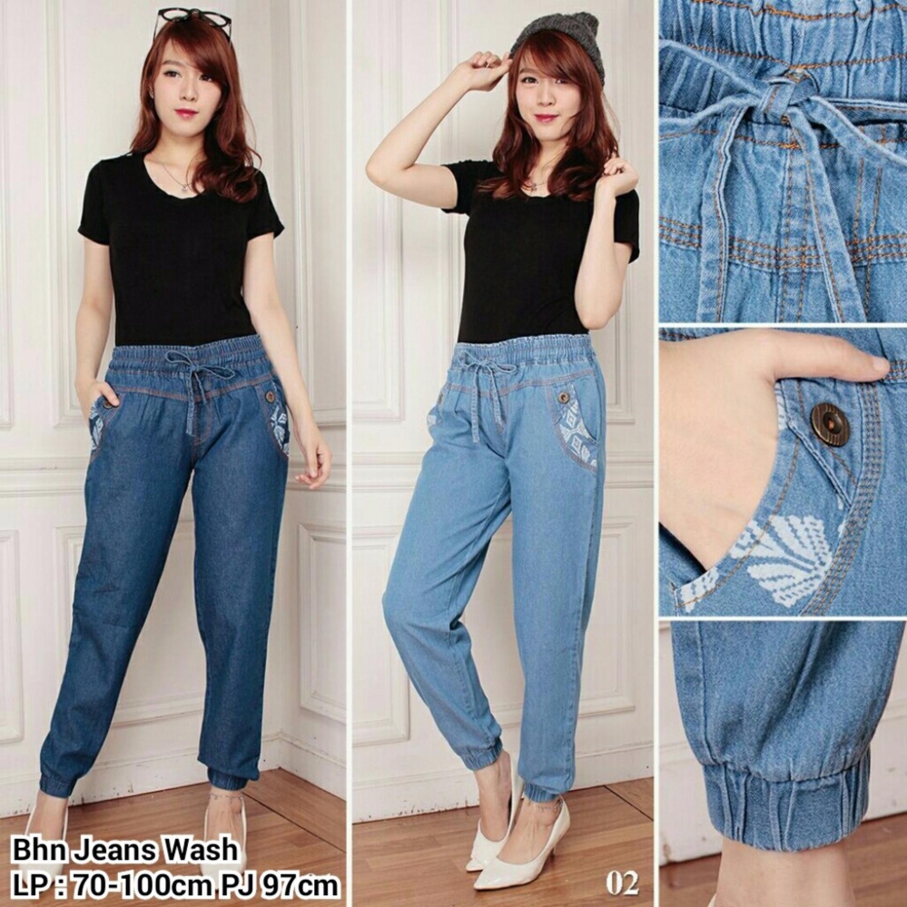 Celana joger panjang jeans wanita jumbo long pant Kiera - biru muda