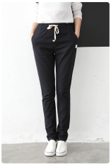 Linen Longgar Ukuran Besar Bahan Jeans Lurus Celana Katun Celana (Hitam) (Hitam) Baju Wanita Celana Wanita