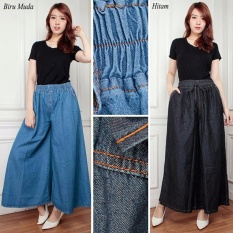 Cj collection Celana jeans kulot panjang wanita jumbo long pant Avina - hitam