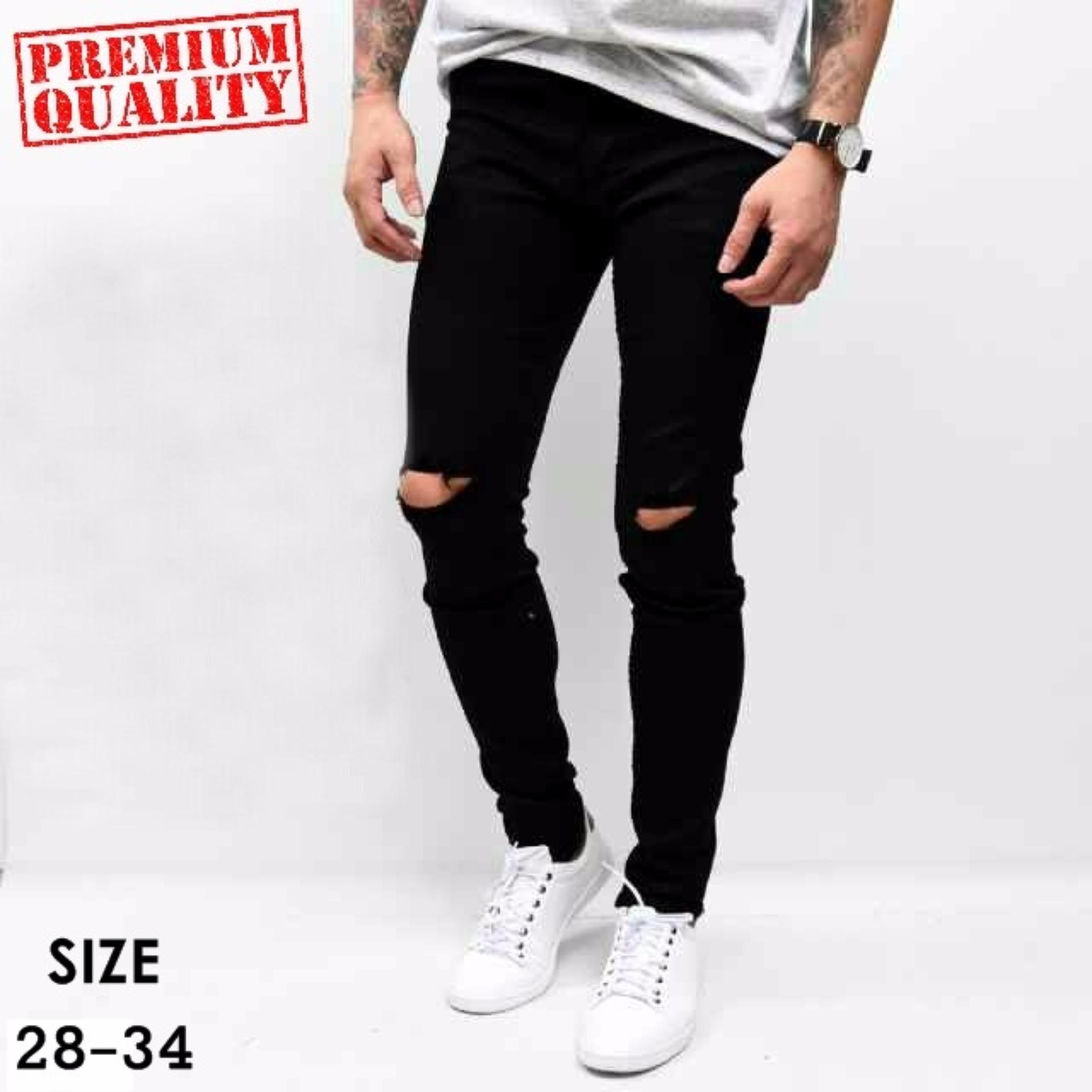 Celana Murah Jeans Pria Ripped Sobek Hitam 