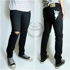 Celana Panjang Jeans Pria - Hitam Robek