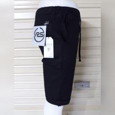 celana pendek pria pinggang karet bahan strecth cotton warna hitam bagus murah