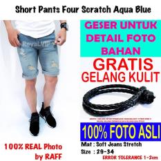 Celana Pendek Ripped Sobek Robek Jeans Biru Retro ROYALVIP PRIA COWOK BAGUS MURAH PREMIUM IMPORT
