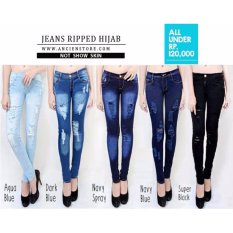 Celana Jeans Ripped Hijab - NAVY SPRAY New