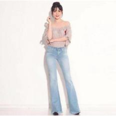 Celana Wanita Miss Hotty Fringe Cutbray Biru Muda Jeans Rumbai Rawis