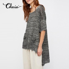 Celmia Solid T Shirt S-5XL Wanita 2017 Long Knit Tshirt Summer Loose Light Tipis T-Shirt Tees Tops De Mujer Pakaian ukuran lebih (Abu-abu)