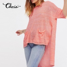Celmia Solid T Shirt S-5XL Wanita 2017 Long Knit Tshirt Summer Loose Light Tipis T-Shirt Tees Tops De Mujer Pakaian Ukuran Plus (Pink) -Intl