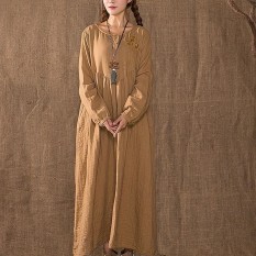 Celmia Wanita Kasual Lengan Panjang Blus Tunik Kaftan Jumper Long Maxi Baju Kemeja Orange-Intl