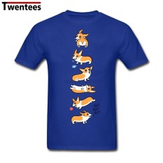 Jual Murah Modis Kaus Lucu Corgi Anjing Pria Kaus Kasual Lengan Pendek Putih (Biru)-Internasional