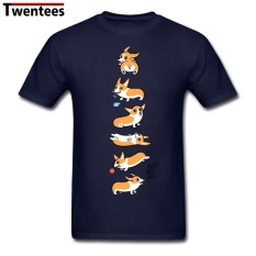 Jual Murah Modis Kaus Lucu Corgi Anjing Pria Kaus Kasual Lengan Pendek Putih (Biru)-Internasional