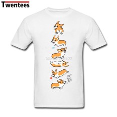 Jual Murah Modis Kaus Lucu Corgi Anjing Pria Kaus Kasual Lengan Pendek Putih (Putih)-Internasional