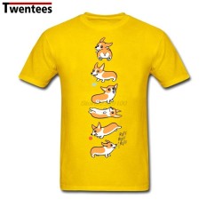 Jual Murah Modis Kaus Lucu Corgi Anjing Pria Kaus Kasual Lengan Pendek Putih (Kuning)-Internasional