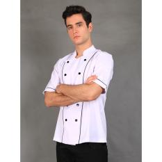 Chef Series Basic Tangan Pendek Baju Koki - Putih Garis Hitam