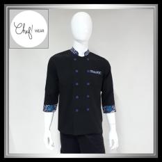Chef Wear Baju Koki Hitam Komb Batik Biru S-XL