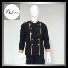 Chef Wear Baju Koki Hitam Komb Garis Kuning S-XL