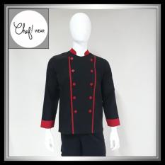Chef Wear Baju Koki Hitam Komb Garis Merah S-XL