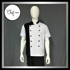 Chef Wear Baju Koki Komb Putih-Hitam Lengan Pendek S-XL