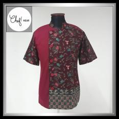 Chef Wear Baju Koki Merah Komb Batik Marun Lengan Pendek S-XL