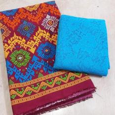 CBS - kebaya bali set kain satin songket negara merah dan atasan brokat turkis kc3089