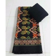 Cherry- Set kain satin bali murah songket bisma hitam dan brokat hitam lembaran - hitam