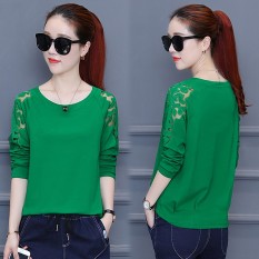 Feminim Korea Modis Gaya Lengan Panjang Wanita Baru Baju Dalaman Atasan (Hijau)