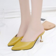 Sandal wanita musim semi modis di luar sepatu perempuan 2019 model baru chic netral tumit tinggi sandal wanita Hak Tipis bagian depan tajam sandal