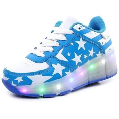 Anak Perempuan/Anak Laki-laki LED Ringan Alat Penggulung Luncur Sepatu Pulley Sepatu Otomatis Pulley Sneakers With Tunggal roda-Internasional