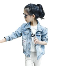 Anak-anak Mantel Denim untuk Kostum Gadis Turn-Down Collar Girls Jaket Musim Semi Musim Gugur Kartun Anak-anak Pakaian Kasual Kids Tops 120-160-Intl