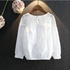 Anak Dicungkil Splicing Blus Puff Kemeja Lengan Panjang Gadis Bunga Putih Kemeja Tombol Sederhana Kids Musim Semi Musim Gugur Blus