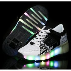 Children LED Light Heelys Jazzy shoes Boys Girls Heelys Roller shoes Skate shoes Children sports shoes 27-43 white black SWISSANT @