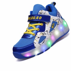 Sepatu Anak Anak Tunggal Roda Sepatu Jalan Dasi Fashion dengan Nyaman Light Skating Sepatu Anak Anak Pria dan Wanita Anak-anak Olahraga Sepatu Flat Shoes (biru) 30-40-Intl