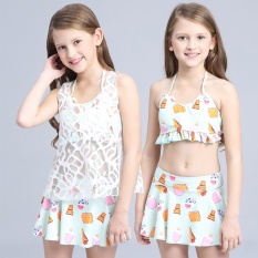 Anak Baju Renang Perempuan Mermaid Baju Renang untuk Anak-anak Bebek Bikini Gaun 3 Pcs/set Baju Renang Anak Perempuan Dua Potong Bikini Bimba -Internasional