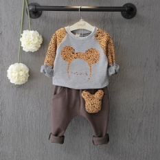 Pakaian Anak-anak Atas Nama Rambut 2017 Baru Boy Versi Korea dari Macan Tutul Kartun Lengan Panjang sweater + Pakaian Celana T038-Intl