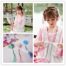 Cina Kuno Kostum Cina Han Pakaian Aksesoris Segar Pink Sutra Jilbab Lolita Jepit Rambut Sisi Klip Rambut Perhiasan (Air Hijau/Pair) -Intl
