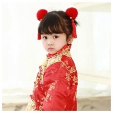 Gaya Cina Antik Hanfu Aksesoris Bayi Aksesoris Rambut Anak-anak Rabbit Bulu Bola Rumbai Tahun Baru Putri Jepit Rambut Klip (merah) -Internasional