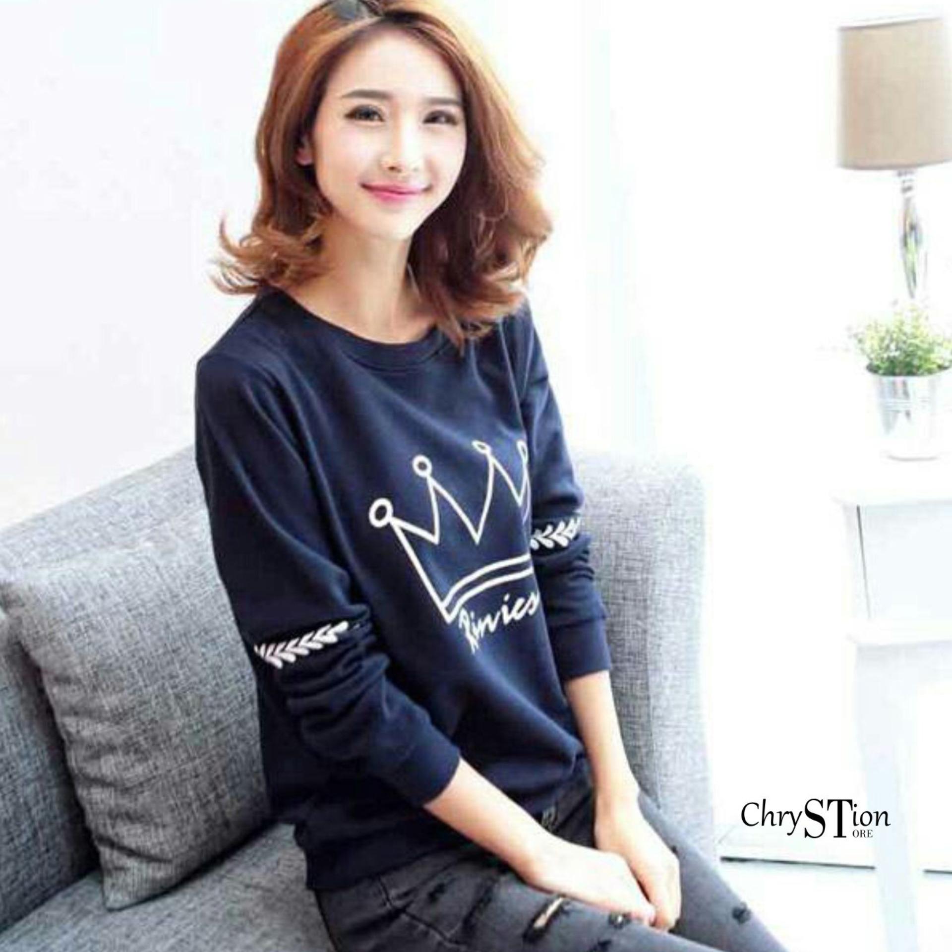 Chrystion Tumblr Tee / Sweater Wanita Lengan Panjang Sablon QUEEN Chic Fashion