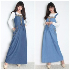 Cj cllection Dress maxi jeans gamis kaftan wanita jumbo long dress Nurmila - biru muda
