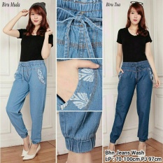 Cj collection Celana jeans joger panjang wanita jumbo long pant Kiesa - biru muda
