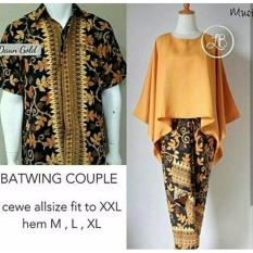 Cj collection Couple batik 3in1 stelan atasan blouse batwing dan rok lilit batik long skirt wanita jumbo dan atasan kemeja pria jumbo shirt Liona - mustard