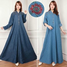 Cj collection Dress jeans maxi panjang gamis kaftan tangan panjang wanita jumbo long dress Denia