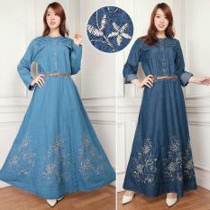 Cj collection Dress jeans maxi panjang gamis kaftan tangan panjang wanita jumbo long dress Nia