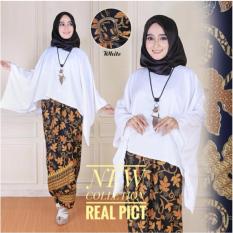 Cj collection Stelan atasan blouse batwing shirt dan rok lilit batik wanita jumbo long skirt Kimberly - white